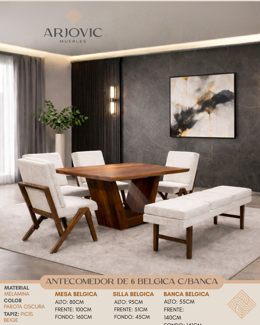 Antecomedor de 6 Belgica Con Banca 